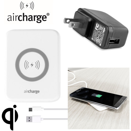 aircharge Slimline Qi Wireless Charging Pad and US Plug - White
