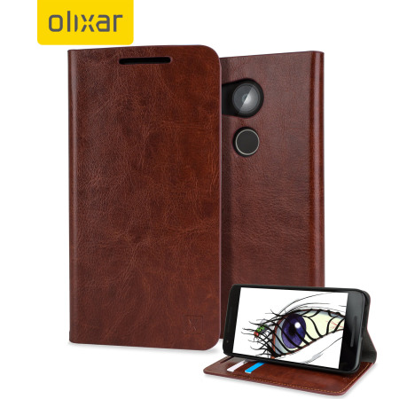 Olixar Leather-Style Nexus 5X Wallet Stand Case - Brown