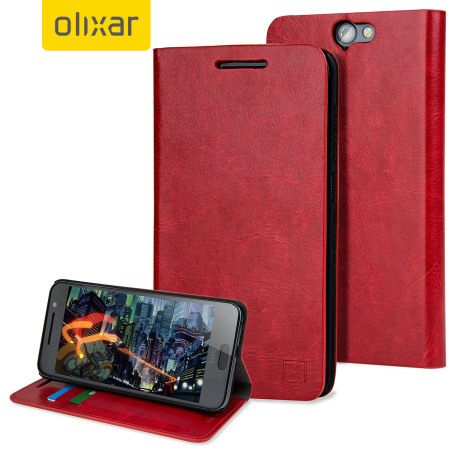 Olixar Leather-Style HTC One A9 Wallet Stand Case - Red