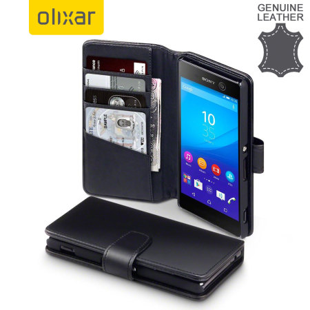 Olixar Premium Real Leren Sony Xperia M5 Wallet Case - Zwart