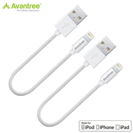Avantree 2x MFi Lightning to USB Sync & Charge Short Cables - White