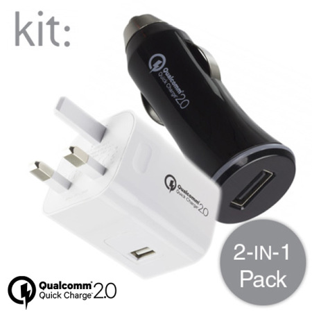 Kit USB Qualcomm Quickcharge 2.0 Mains & Car Charger 2-in-1 Pack
