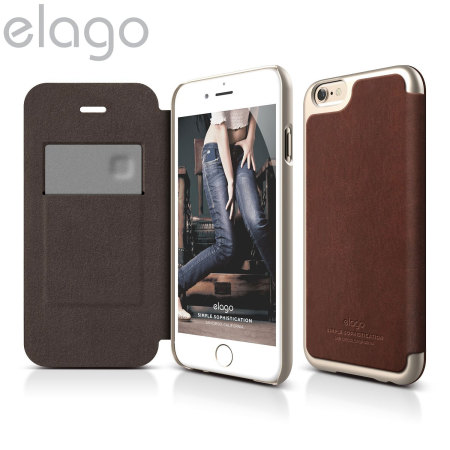 Elago iPhone 6S Plus / 6 Plus Leather Flip Case - Gold & Brown