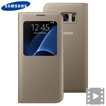 leer Stuiteren Fokken Official Samsung Galaxy S7 Edge S View Cover Case - Goud