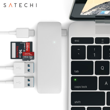 Satechi USB-C Adapter & Hub mit USB Lade- Anschluss in Silber