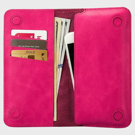 Jison Case Genuine Leather Universal Smartphone Wallet Case - Pink