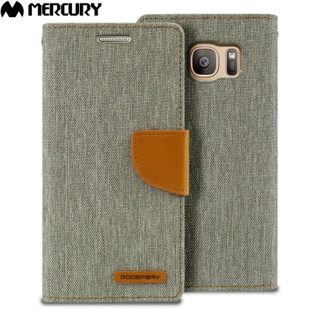 Mercury Canvas Diary Samsung Galaxy S7 Wallet Case - Grey / Camel