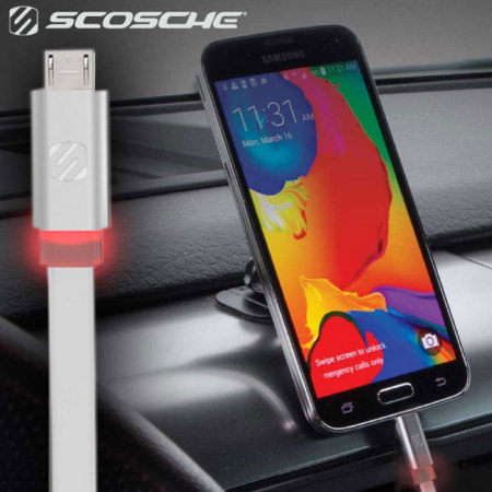 Scosche FlatOut LED Micro USB Tangle-Free 6 Foot Cable - White