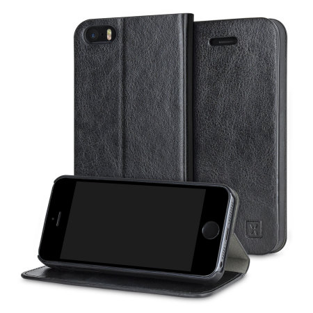 olixar leather-style iphone se wallet stand case - black