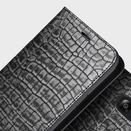 VRS Design Croco Samsung Galaxy S7 Edge Diary Case - Silver / Grey