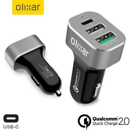 Olixar Triple USB Qualcomm Quick Charge 2.0 Car Charger with USB-C