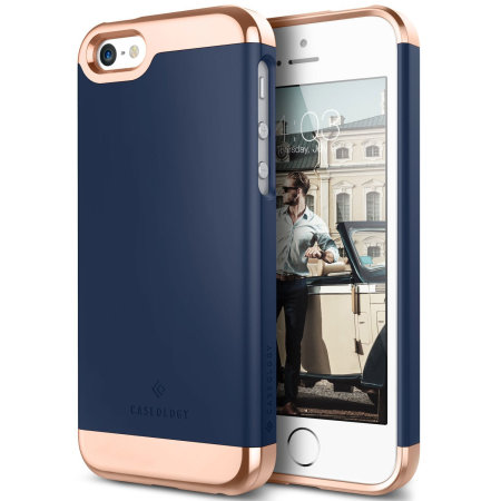 Caseology Savoy Series iPhone SE Hülle Navy Blau / Rosa Gold