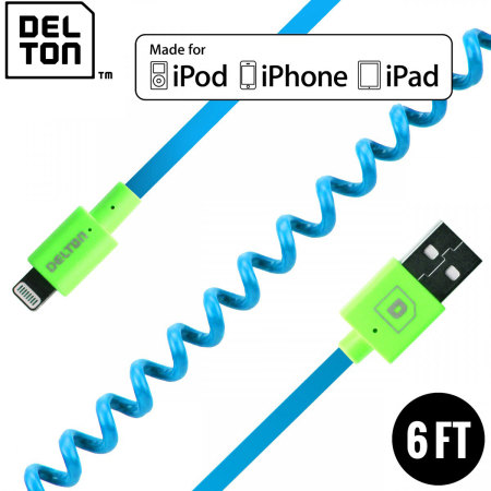 Delton Sync Charge Lightning Coiled FLEX Cable - Blue / Green