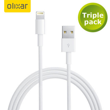 3x Olixar iPhone 6S / 6S Plus Lightning to USB Sync & Charge Cable - White 1m