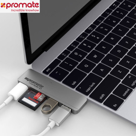 Promate USB-C Adapter USB, Micro SD & SD Card Hub - Space Grey