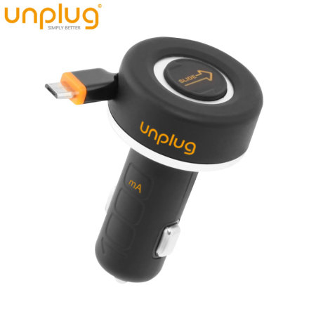 Unplug 2A Micro USB Retractable Car Charger with Universal USB
