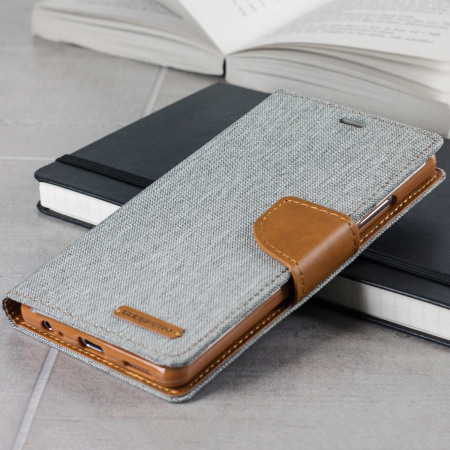 Mercury Canvas Diary Huawei P9 Plus Wallet Case - Grey / Camel