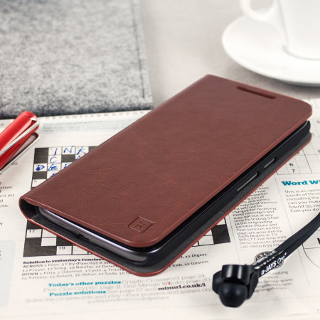 Olixar Leather-Style Moto G4 Wallet Stand Case - Brown