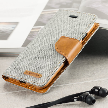 Mercury Canvas Diary iPhone 7 Wallet Case - Grey / Camel