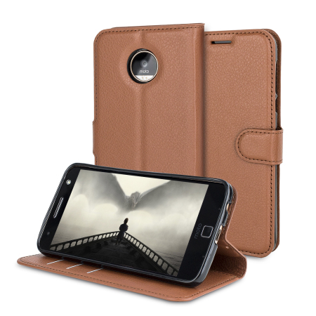 Olixar Leather-Style Motorola Moto Z Play Wallet Stand Case - Brown