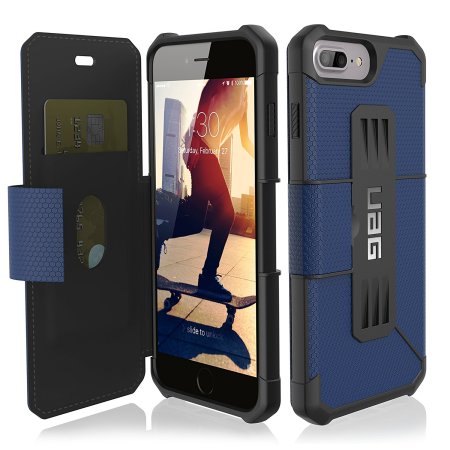 uag metropolis rugged iphone 8 plus / 7 plus wallet case - cobalt blue