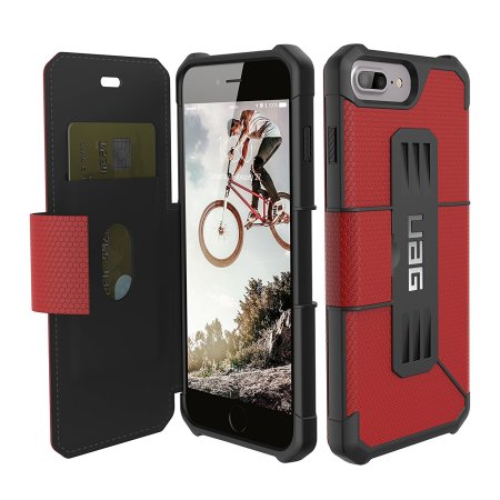 uag metropolis rugged iphone 8 plus / 7 plus wallet case - magma red