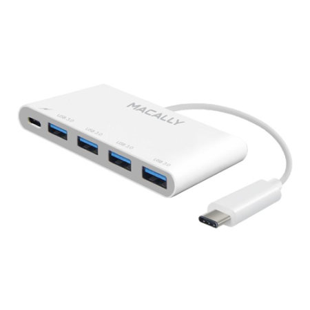 Macally USB-C 4 Port USB 3.1 Hub + USB-C Charging Adapter - White