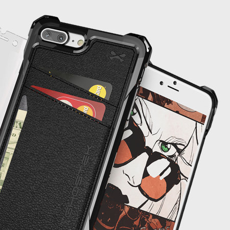 Ghostek Stash iPhone 7 Plus Läder plånboksfodral + Skärmskydd - Svart