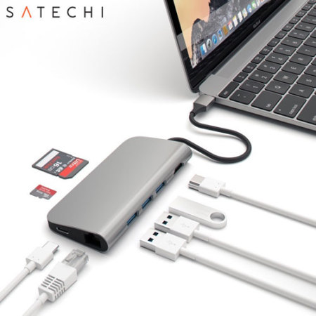 cable to laptop ethernet connect HDMI Aluminium 4K Satechi & C Multi Adapter Port USB Hub