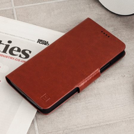 Housse Moto G5 Olixar Portefeuille effet cuir avec support – Marron