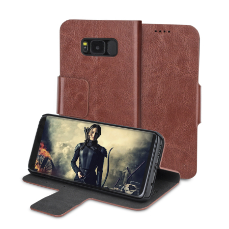 Olixar Leather-Style Samsung Galaxy S8 Wallet Stand Case - Brown