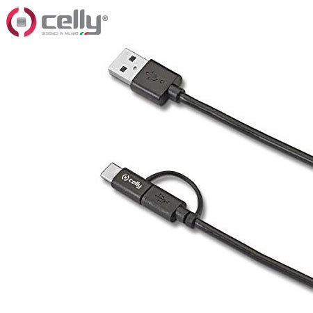 Celly Smart Charge 2-in-1 Micro USB & USB-C Charge & Sync Cable