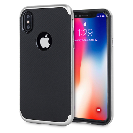 Olixar X-Duo iPhone X Deksel – Karbonfiber Sølv