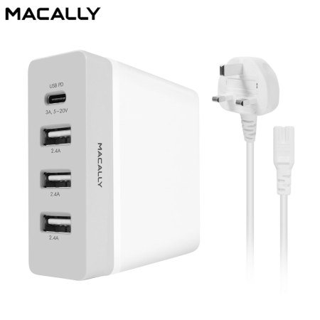 Macally 72W 4 Port USB-C PD / USB-A Wall Charger - UK Mains