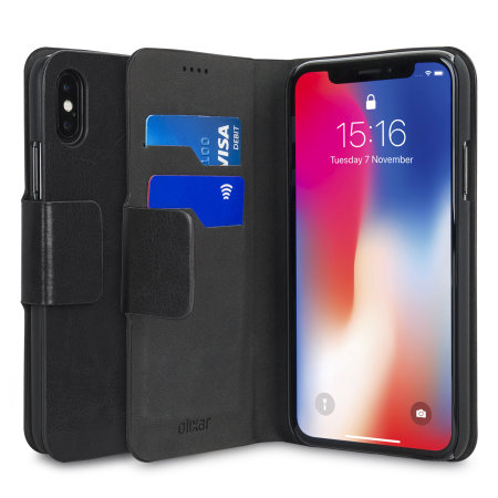 Olixar Lederen Stijl iPhone X Portemonnee Case - Zwart