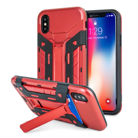 Olixar XTrex iPhone XS / X Rugged Card Kickstand Case - Red