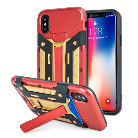 Olixar X-Trex iPhone X Rugged Card Kickstand Case Red Gold