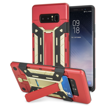 Olixar XTrex Galaxy Note 8 Rugged Card Kickstand Case - Red / Gold