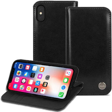 Moshi Overture iPhone X Leather-Style Wallet Case - Charcoal Black