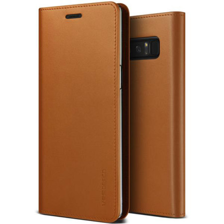 VRS Design Genuine Leather Diary Samsung Galaxy Note 8 Case - Brown