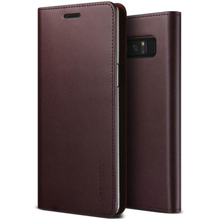 VRS Design Genuine Leather Diary Samsung Galaxy Note 8 Case - Wine