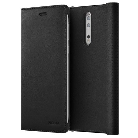 Official Nokia 8 Leather Flip Wallet Case - Black