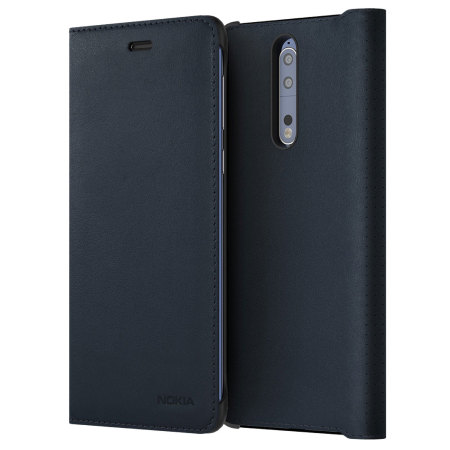 Official Nokia 8 Leather Flip Wallet Case - Blue