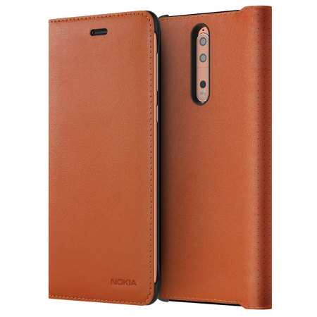 Official Nokia 8 Leather Flip Wallet Case - Tan Brown