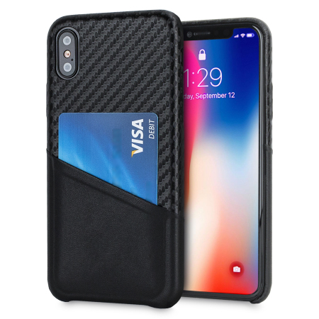 olixar iphone x carbon fibre card pouch case - black