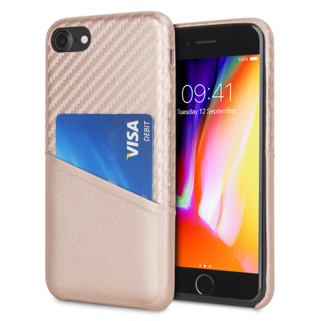 olixar iphone 8 / 7 carbon fibre card pouch case - rose gold