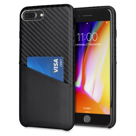 Olixar iPhone 8 Plus / 7 Plus Carbon Fibre Card Pouch Case - Black