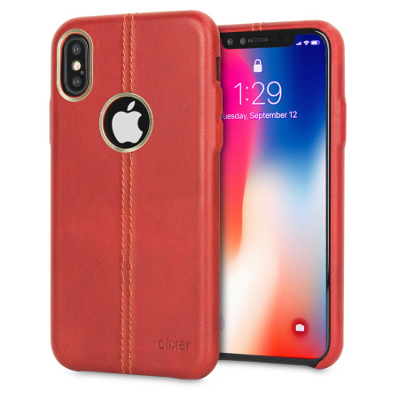 Olixar Premium Slim iPhone X Leather Case - Red