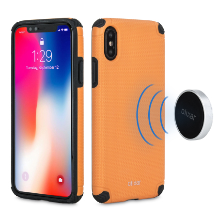 Olixar Magnus iPhone X Case and Magnetic Holders Orange Mobile