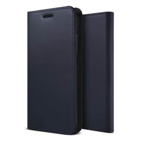 VRS Design Genuine Leather Diary iPhone X Case - Navy